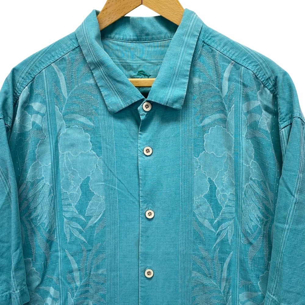 Tommy Bahama Border Camp 100% Silk Shirt Mens 3XLB Tropical Jacquard Button Up